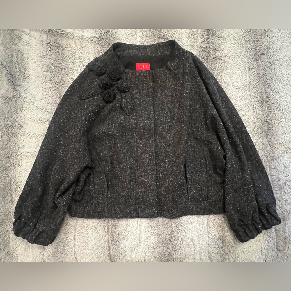 🌸 ELLE Lightweight Speckled Jacket – Size L – Rosette Appliqué Detail